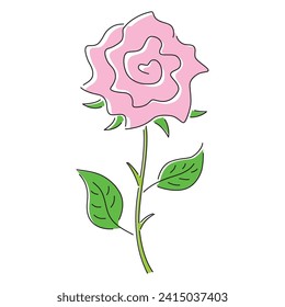 Pink rose flower isolated vector sketch illustration