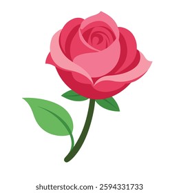 A Pink rose flower with leaf vector on white background