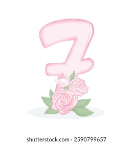 Pink Rose flower number 7 illustration