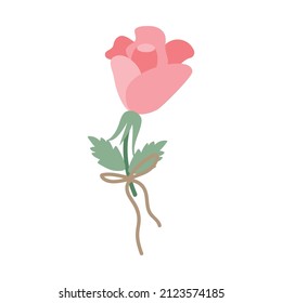 Pink rose flower, one delicate bud. The vector botanical illustration is isolated. Clipart for design, decor