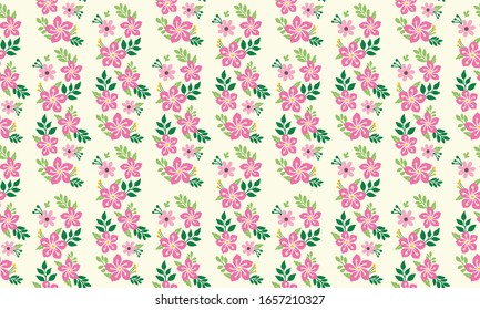 Fondo de flores rosas para la primavera, con decoración de hojas y flores.