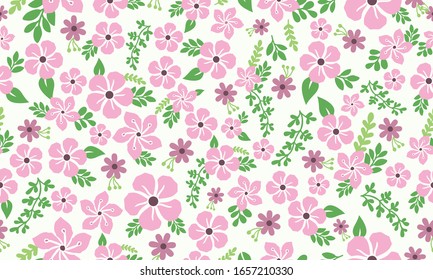 Fondo de flores rosas para la primavera, con decoración de hojas y flores.