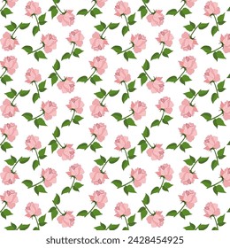 Pink rose flower pattern with leaves for wrapping paper and fabric for women's clothing