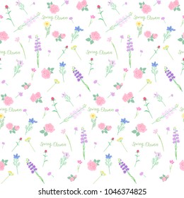 Pink rose and flower seamless pattern