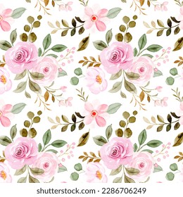 Pink rose flower seamless pattern with watercolor for background, fabric, textile, fashion, wallpaper, wedding, banner, sticker, decoration etc.
