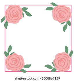 Pink rose flower square border frame clipart vector illustration