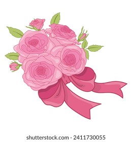 Pink rose flower vector illustration isolated on white background, A bouquet of roses flat icon design vector