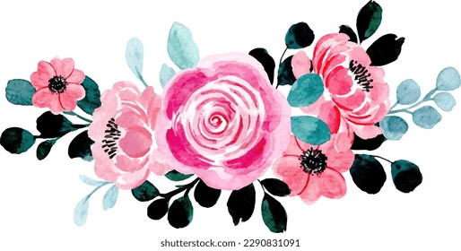 Pink rose flower watercolor bouquet for background, wedding, fabric, textile, greeting, card, wallpaper, banner, sticker, decoration etc.