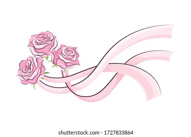 Pink Rose Flowers and Long Satin Ribbon as Ballet Accessory Vector Illustration