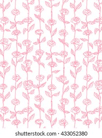 Pink Rose Flowers Pattern Isolated Background Vector.