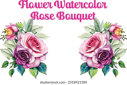 Pink Rose Flowers Watercolor Rose Bouquet