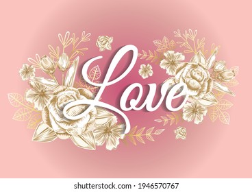 pink rose fream and gold elements labels for wedding card or thank you card 