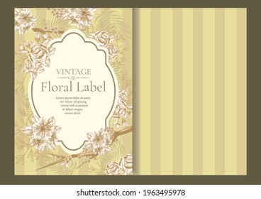 pink rose fream and gold elements labels for wedding card or thank you card 