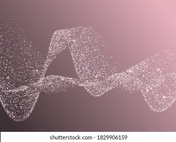 Pink rose gold glitter confetti holiday lights wedding background. Pink gold sparkle dots glitter garlands waves invitation card backdrop. Confetti dust falling, rose gold garlands curve lines.