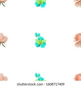 Pink Rose. Green Orchid. Vector illustration. Seamless background pattern. Floral botanical flower. Wild leaf wildflower isolated. Exotic tropical hawaiian jungle. Fabric wallpaper print texture.