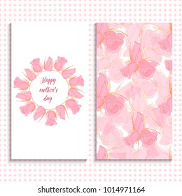 Pink rose. Greeting card and seamless pattern