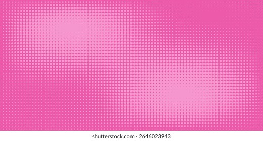 Pink rose halftone pattern. Retro comic gradient background. Pixelated dotted texture overlay. Cartoon pop art faded gradient pattern. Vector backdrop for poster, banner, advertisement