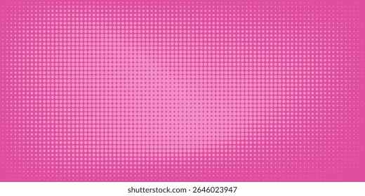 Pink rose halftone pattern. Retro comic gradient background. Pixelated dotted texture overlay. Cartoon pop art faded gradient pattern. Vector backdrop for poster, banner, advertisement