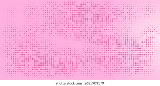 Pink rose halftone pattern. Retro comic gradient background. Pixelated dotted texture overlay. Cartoon pop art faded gradient pattern. Vector backdrop for poster, banner, advertisement