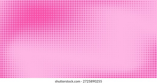Pink rose halftone pattern. Retro comic gradient background. Pixelated dotted texture overlay. Cartoon pop art faded gradient pattern. Vector backdrop for poster, banner, advertisement