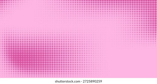 Pink rose halftone pattern. Retro comic gradient background. Pixelated dotted texture overlay. Cartoon pop art faded gradient pattern. Vector backdrop for poster, banner, advertisement