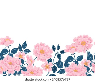 Pink Rose Hand Drawn Flower Seamless Background