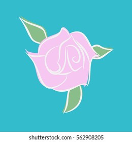 Pink rose isolated. Flower and green leaves on white background
