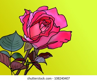 Pink rose isolated on yellow background, mesh vector illustration, eps 10