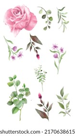 Rosa Rose und Blätter für Design