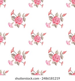 Rosa Rose und Blätter Elemente auf weißem Hintergrund für Blumenstoff, Hintergrund, Hintergrund, Stoff, Bildschirmhintergrund, Ihr Unternehmen.