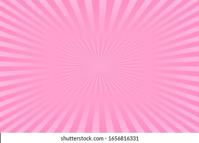 Pink rose light burst background with sunbeams. Invitation card template (party birthday invite). Comic retro circus poster BG. Baby girl. Backstage banner. Trendy stripes sun. Sweet romantic pop art