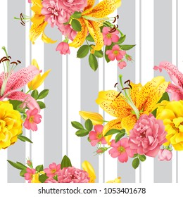 pink Rose and lily seamless pattern Vector