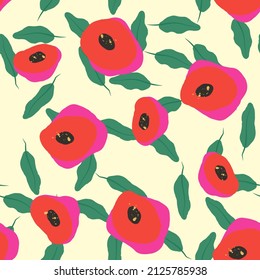 Pink Rose Marker Vector Seamless Pattern. Lotus Floral Paper Texture. Red and Blue Fabric Drawing Template. Flower Garden Illustration.