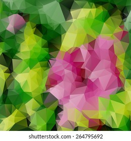 Pink rose mosaic made from triangles or polygons 