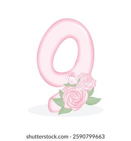 Pink Rose number 9 illustration