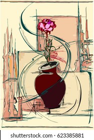 Pink rose on a stylized background