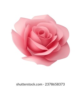 Pink rose organic fresh flower bud with petal 3d icon realistic vector illustration