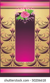 Pink rose with ornament on the decorative background. Vector