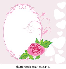 Pink rose with ornament. Valentines card. Vector