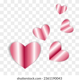 Pink rose paper vector hearts in an envelope, valentine for valentines day. Card, postcard, invitation, template, isolated on transparent background
