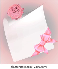pink rose patterned template for greeting card with a bow vector