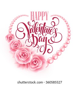 Pink rose and pearls frame. Vector illustration EPS10