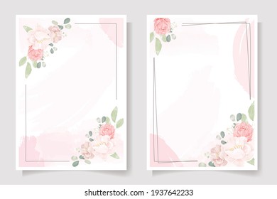 flor rosa rosa rosa rosa rosa y peony flor flor flor flor flor con marco en color de agua rosa salpicar fondo invitación de boda o colección de plantillas de tarjetas de felicitación de cumpleaños