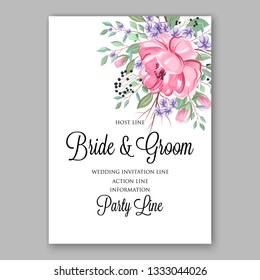 Pink Rose peony lavender greenery Floral Wedding Invitation Card Template Vector