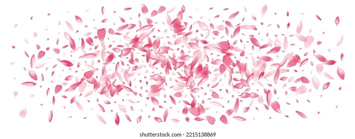 Pink Rose Petal Vector Panoramic Background. Pastel Delicate Flower Petal Congratulation. Apple Petal Springtime Template. 3d Peach Petal Design.