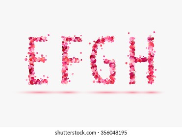 Pink rose petals alphabet. Part 2. Letters E, F, G, H.