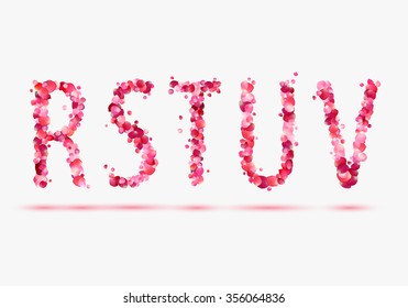 Pink rose petals alphabet. Part 4. Letters R, S, T, U, V.
