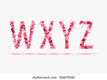 Pink rose petals alphabet. Part 6. Letters W, X, Y, Z.