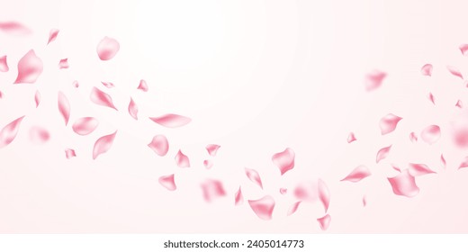 Pink rose petals fall on an abstract floral background with a beautiful rose petal greeting card design.