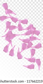 Pink Rose Petals Falling Down. Isolated Vector illustration of Rose Petals. Flying Pink Sakura Blossom Background. Design of Greeting or Invitation Card. 
